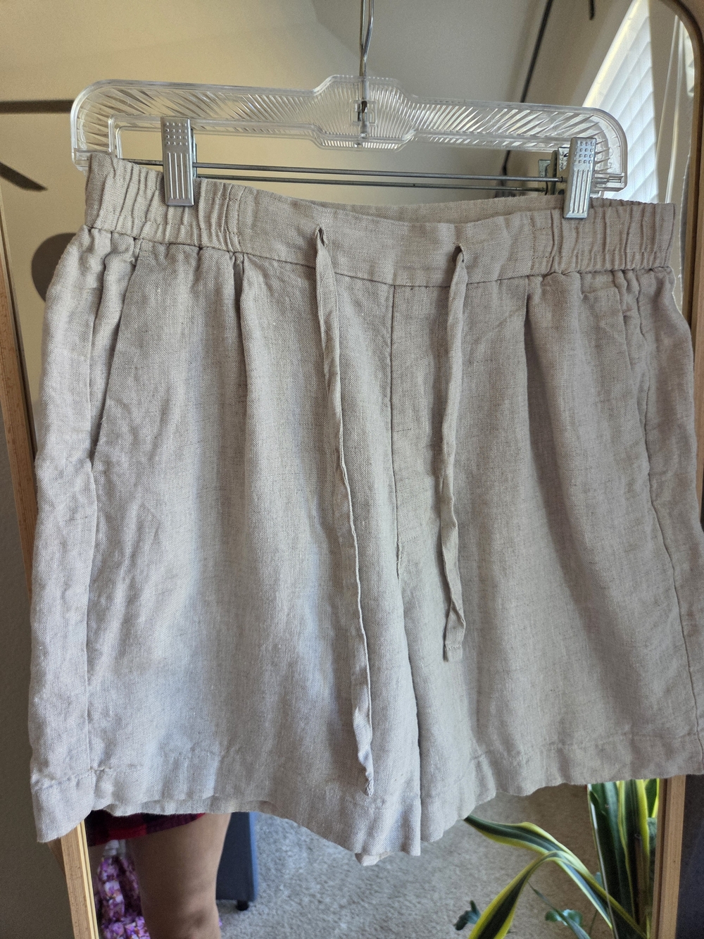 Zara Light Beige 100% Premium Linen Drawstring Shorts Size M
